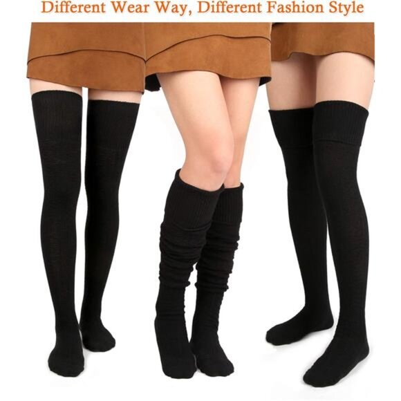 Women Thigh High Socks Extra Long Cotton Knit Warm Thick Tall Long Boot Stocking - Picture 2 of 7